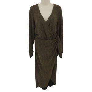 Show Me Your Mumu Women XXL Kimora Wrap Dress Black Metallic Gold Sleeves NEW